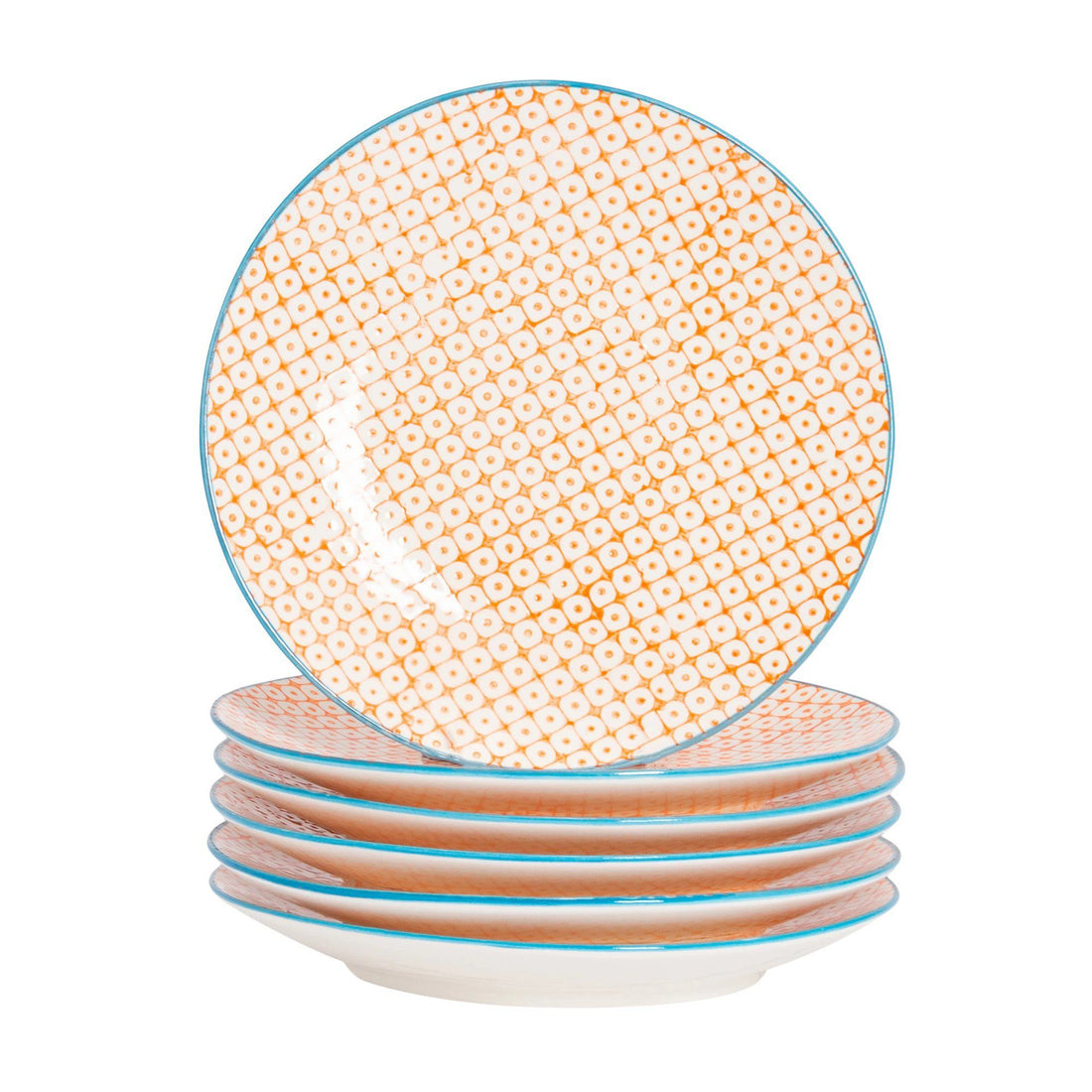18cm Hand Printed Orange Stoneware Side Plates - Pack of Six