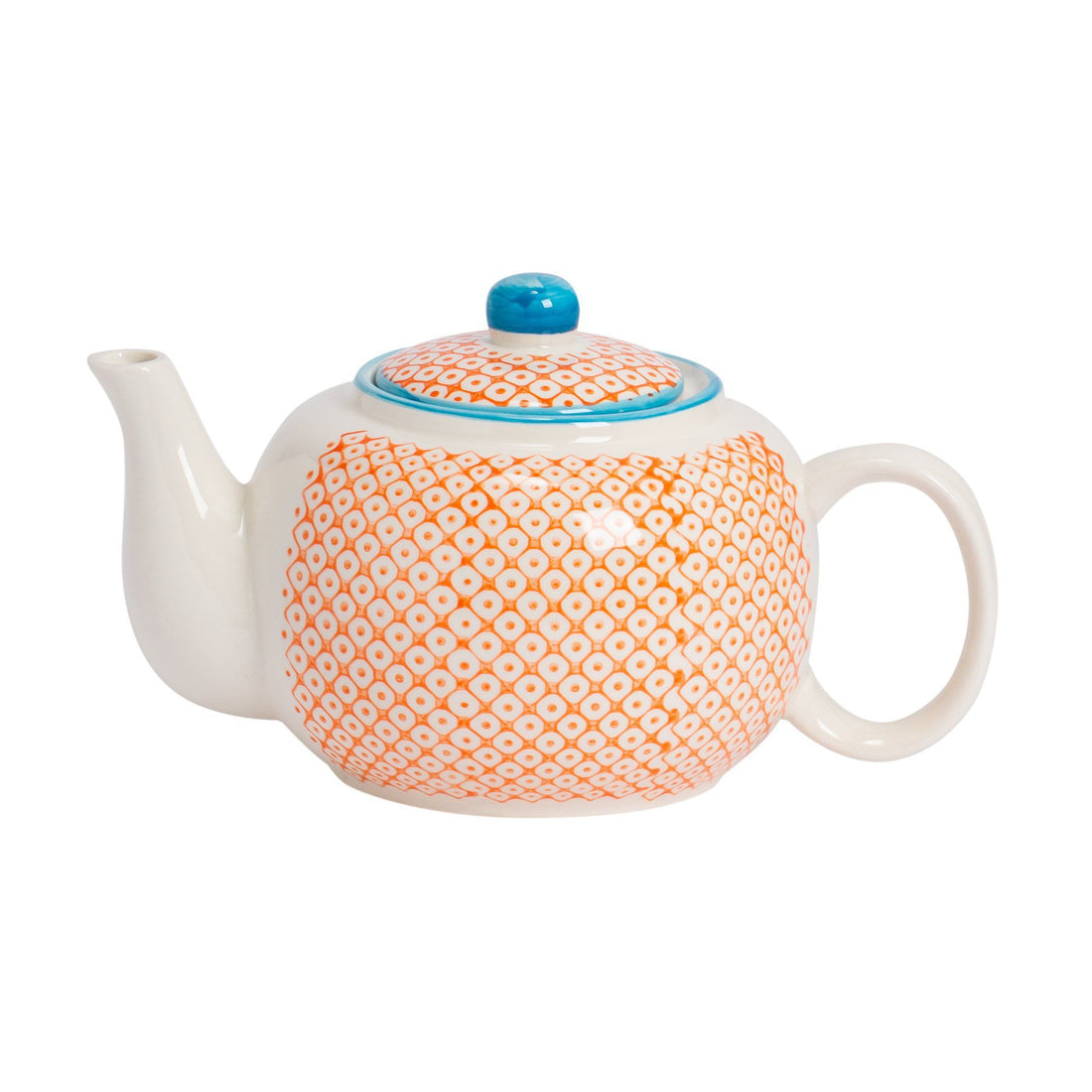 820ml Orange Hand Printed Stoneware Teapot