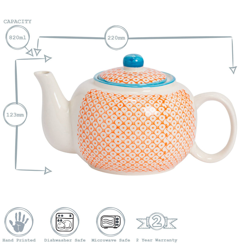 820ml Hand Printed China Teapot - By Nicola Spring