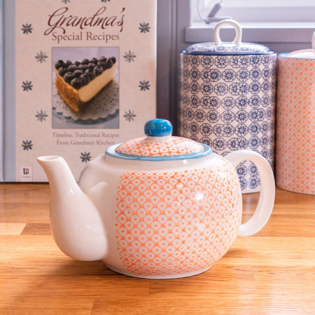 820ml Orange Hand Printed Stoneware Teapot