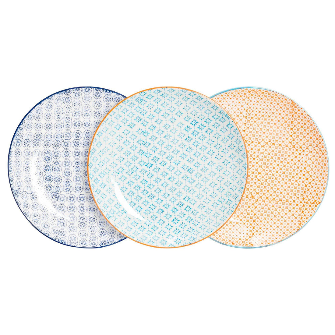 25.5cm Hand Printed Multicoloured Stoneware Dinner Plates - Pack of Six
