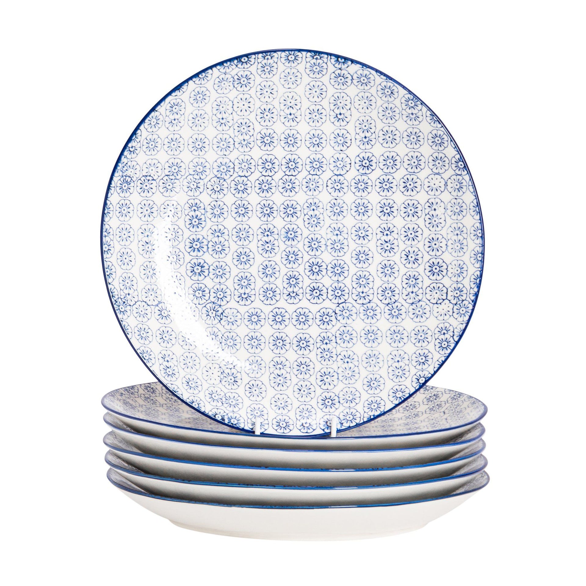 25.5cm Hand Printed Stoneware Dinner Plates Pack Six