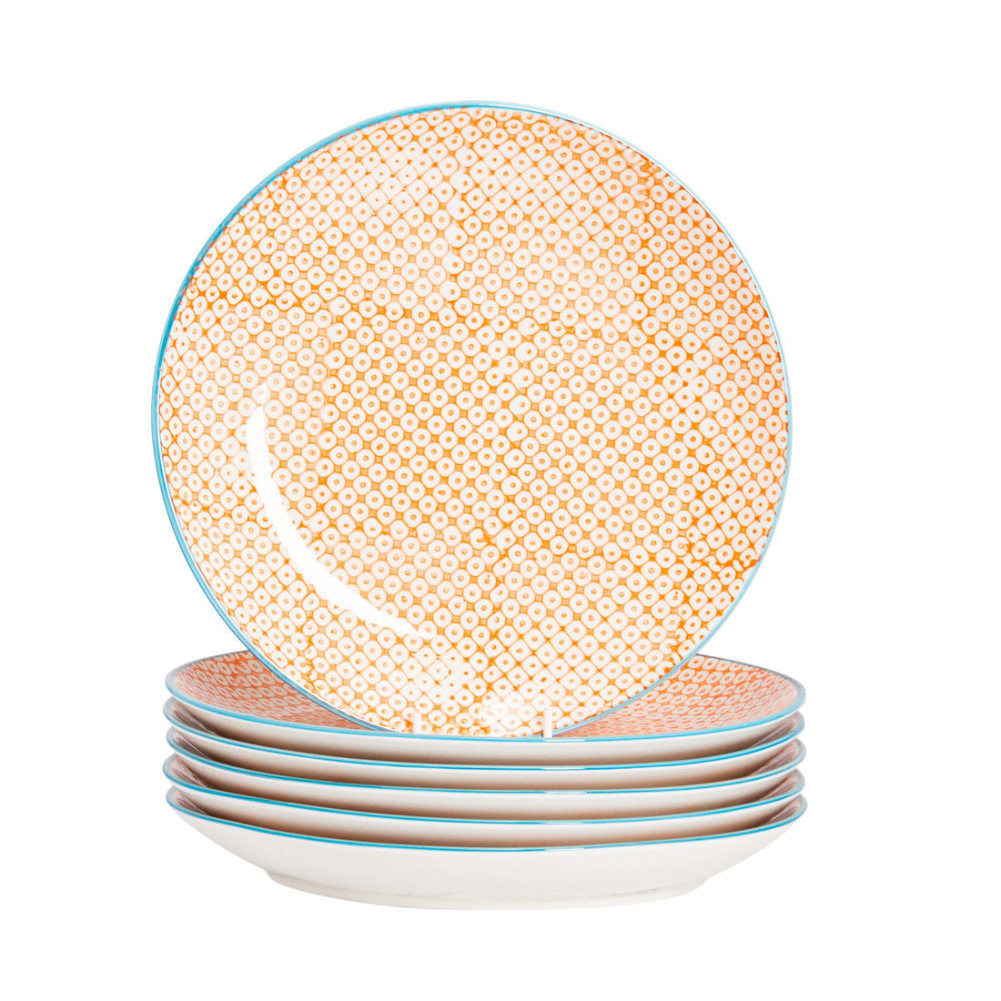 25.5cm Hand Printed Orange Stoneware Dinner Plates - Pack of Six