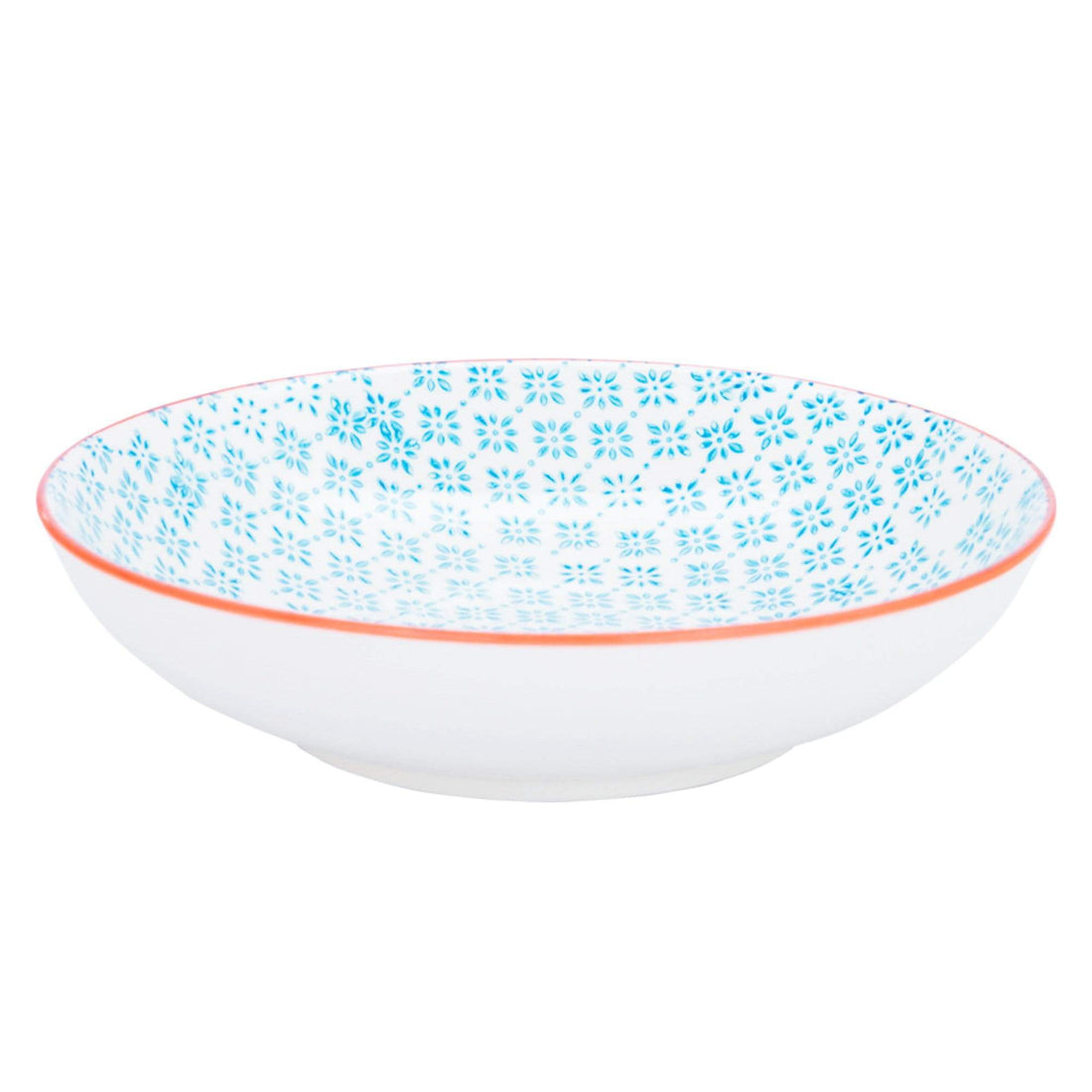 Light Blue 22cm Hand-Printed Stoneware Pasta Bowl