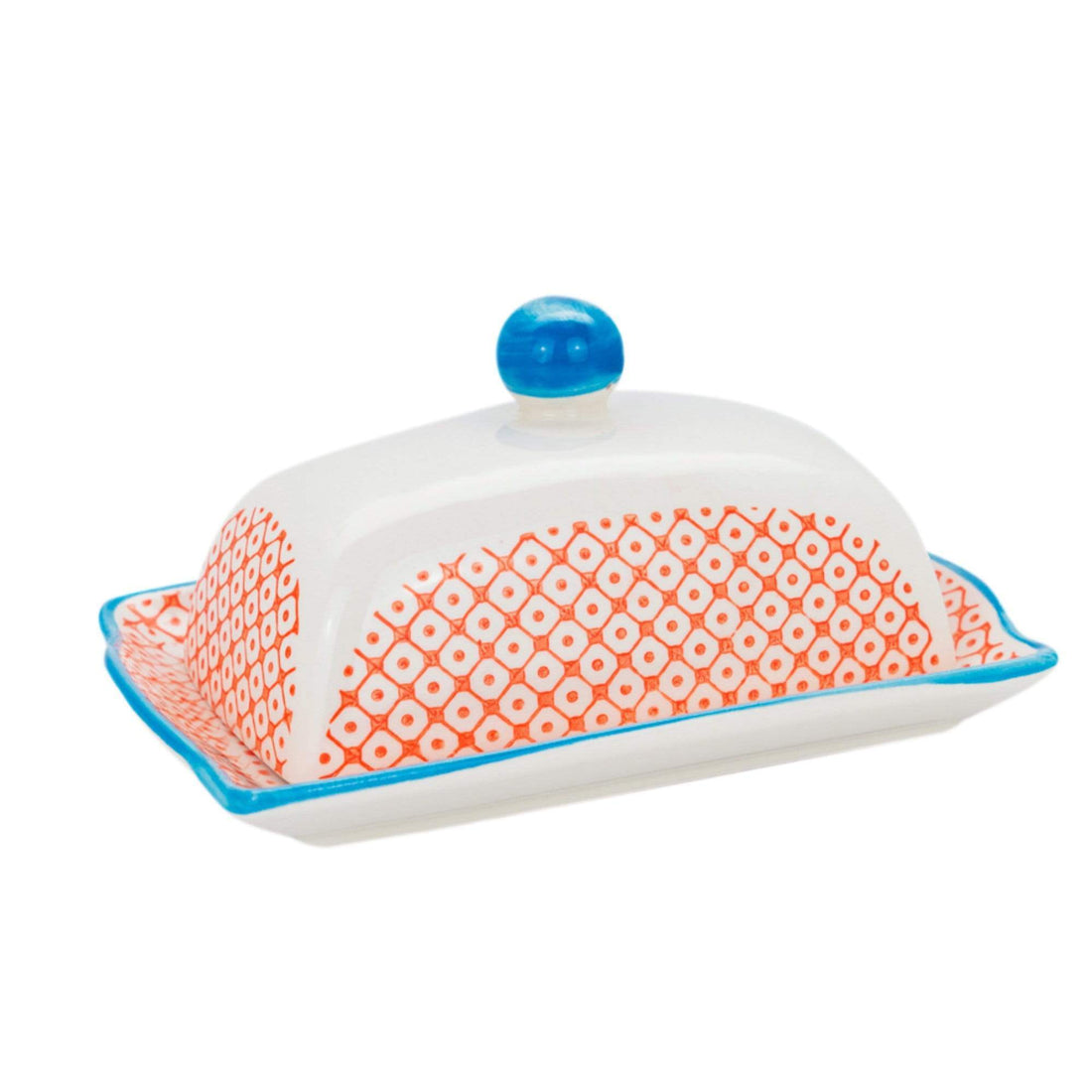Orange Floral Hand Printed Stoneware Butter Dish
