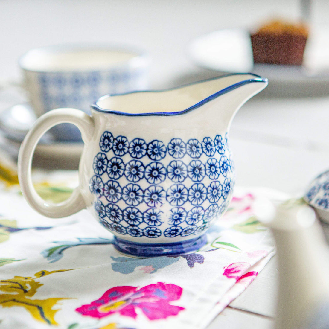 300ml Navy Hand Printed Stoneware Jug