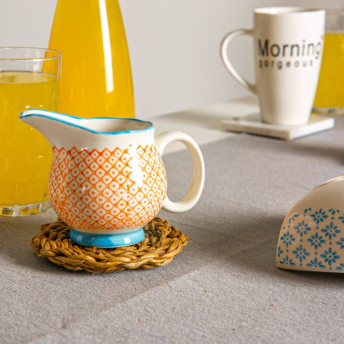 300ml Orange Hand Printed Stoneware Jug