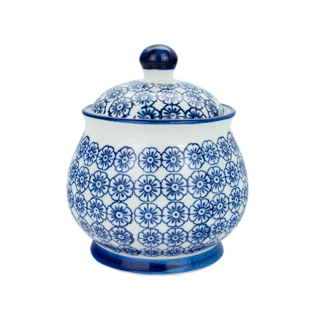 Hand Printed Navy Stoneware Sugar Bowl
