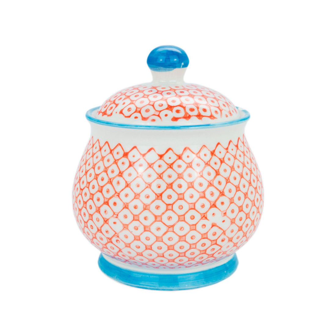 Hand Printed Orange Stoneware Sugar Bowl