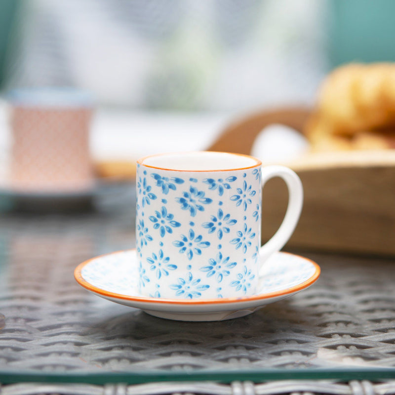 65ml Hand Printed China Espresso Cup & Saucer Set - By Nicola Spring