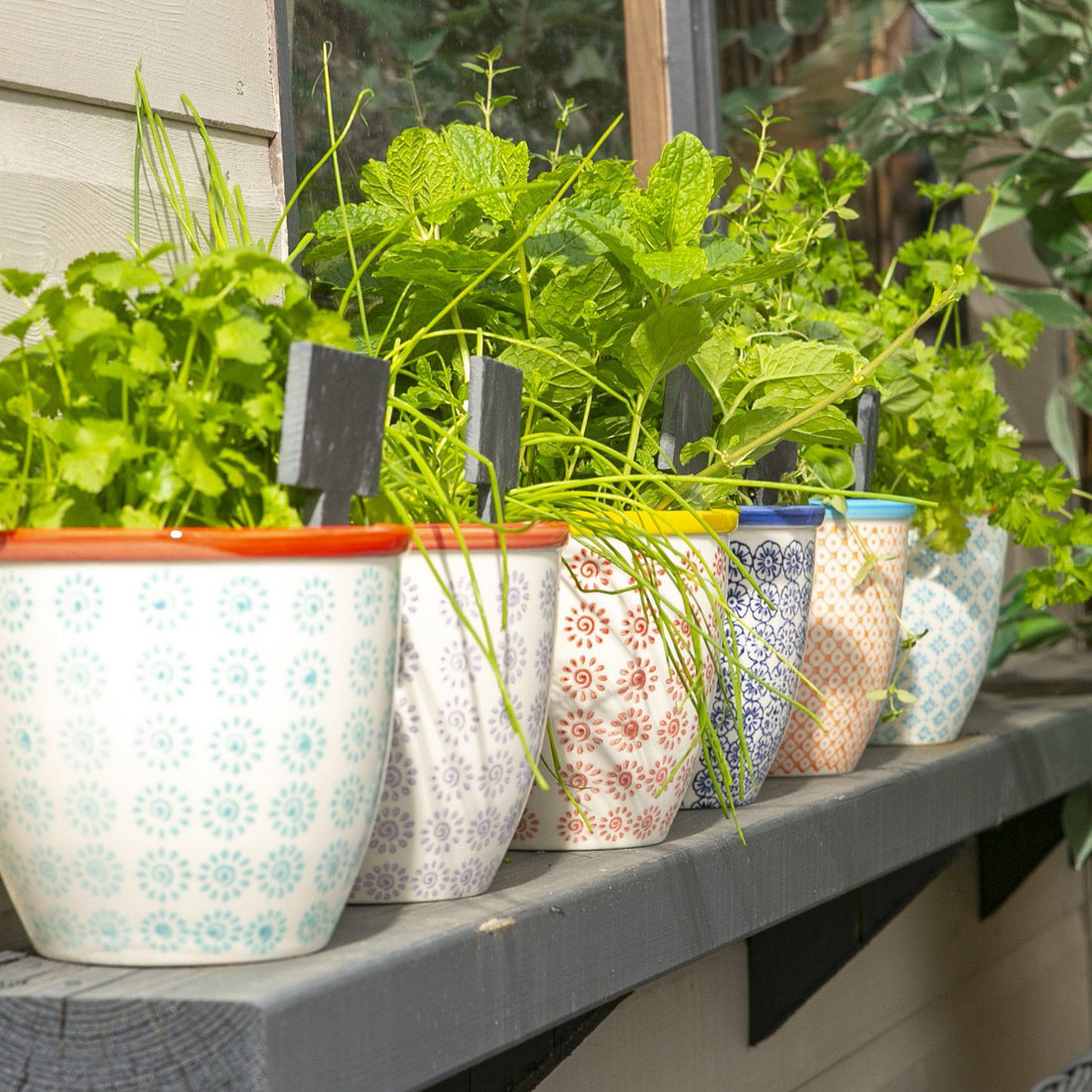 14cm Hand Printed Light Blue Stoneware Plant Pot