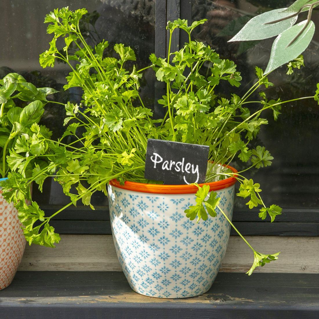 14cm Hand Printed Navy Stoneware Plant Pot