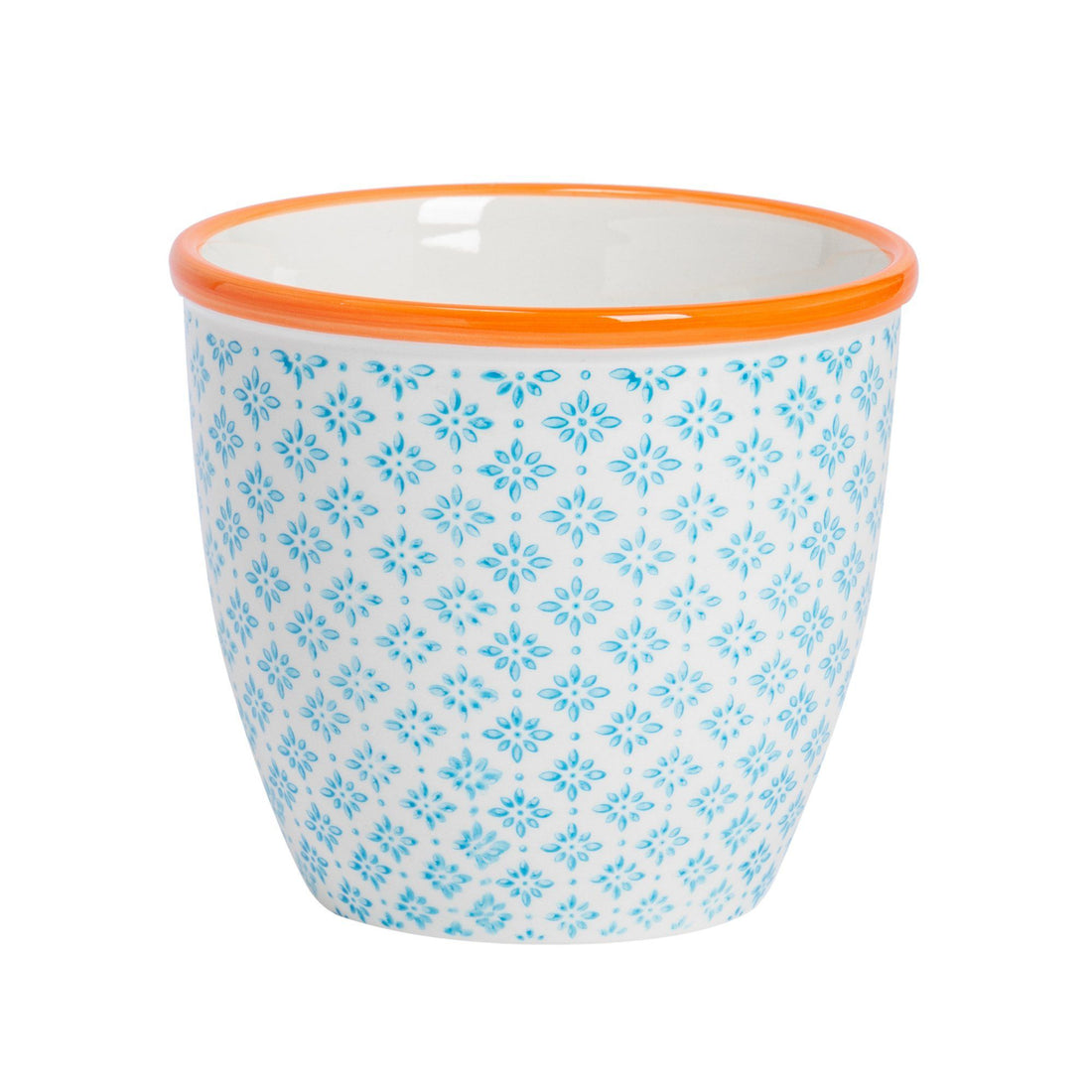 14cm Hand Printed Navy Stoneware Plant Pot