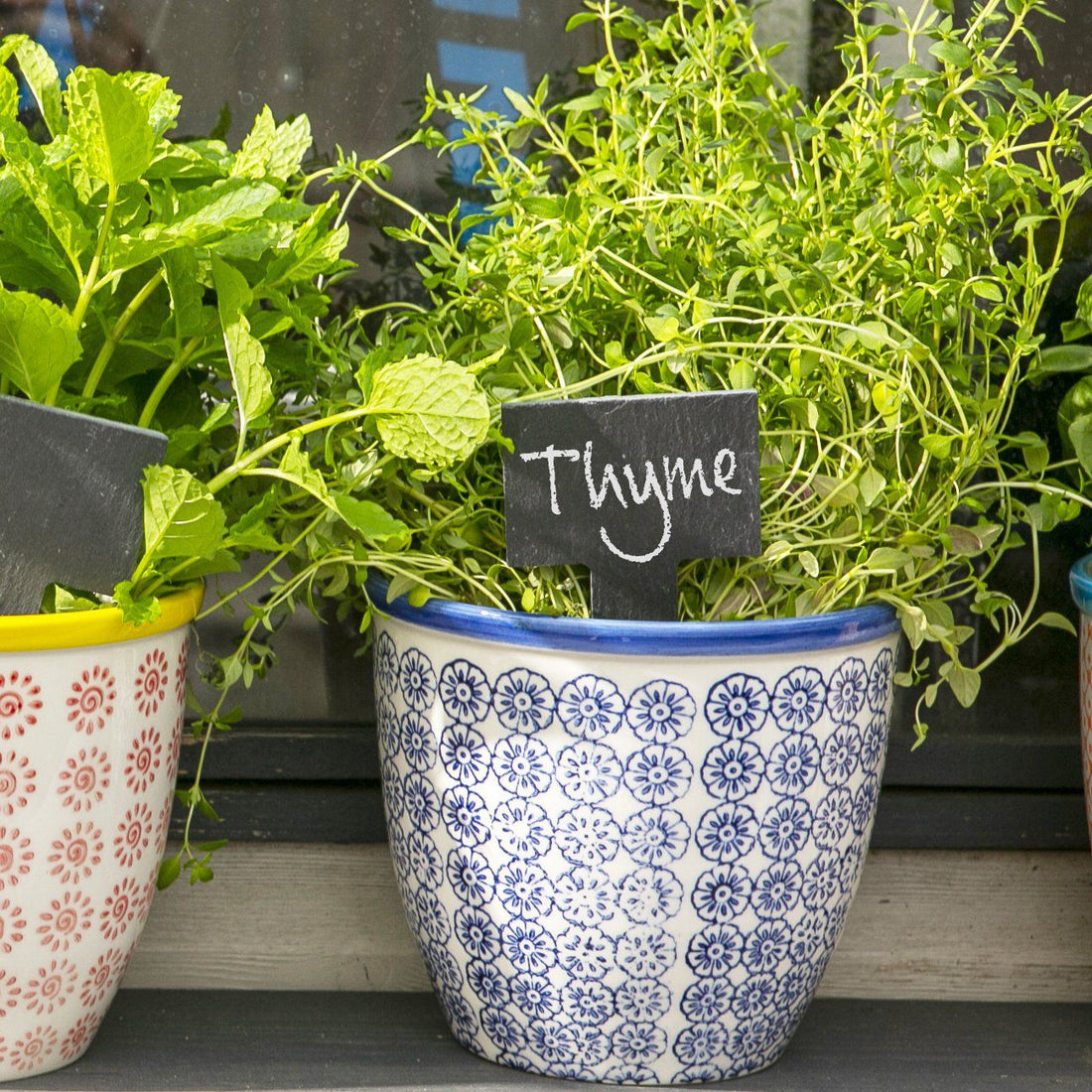 14cm Hand Printed Orange Stoneware Plant Pot