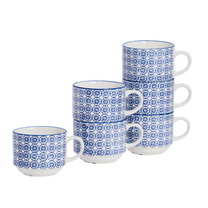 260ml Hand Printed China Stacking Teacups - Pack of Six - By Nicola Spring