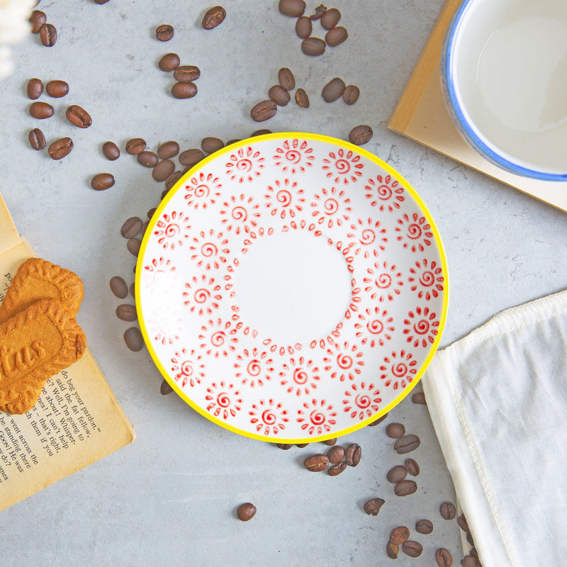 14.5cm Hand Printed China Cappuccino Saucers - Pack of Six - By Nicola Spring