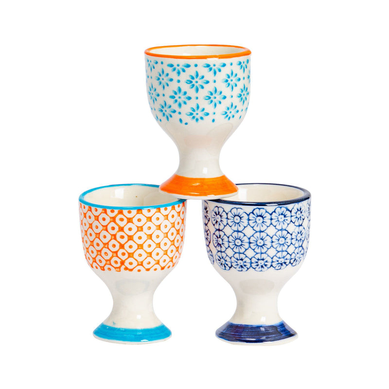 Floral Hand Printed China Egg Cups - Pack of Three - By Nicola Spring