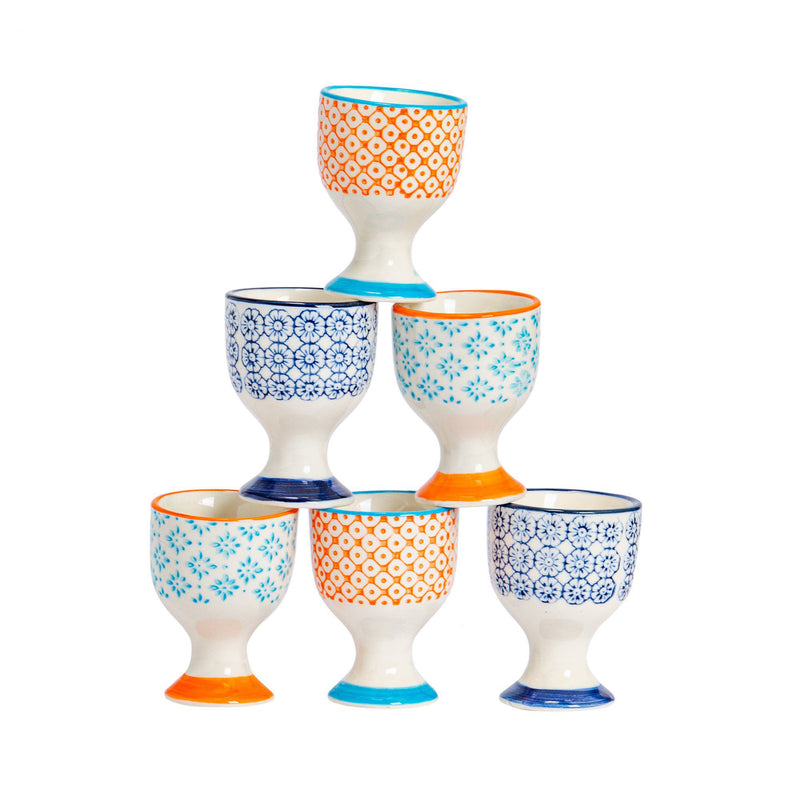Floral Hand Printed China Egg Cups - Pack of Six - By Nicola Spring