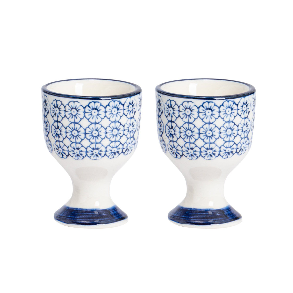 Floral Hand Printed Stoneware Egg Cups Pack Two