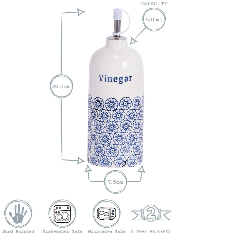 500ml Hand Printed Porcelain Vinegar Bottle with Pourer - By Nicola Spring