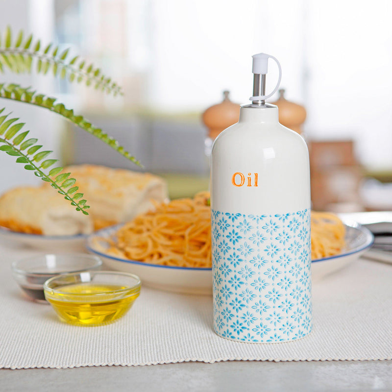 500ml Hand Printed Porcelain Olive Oil Bottle with Pourer - By Nicola Spring