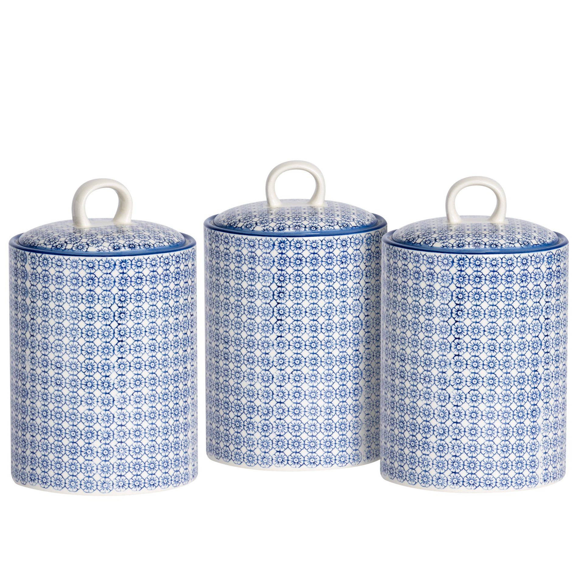 Hand Printed Stoneware Biscuit Barrels Pack Three
