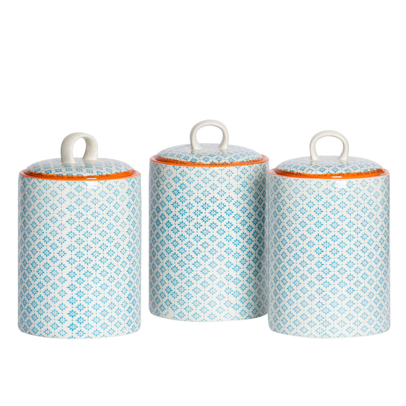 Hand Printed Stoneware Kitchen Canisters - Pack of Three - By Nicola Spring