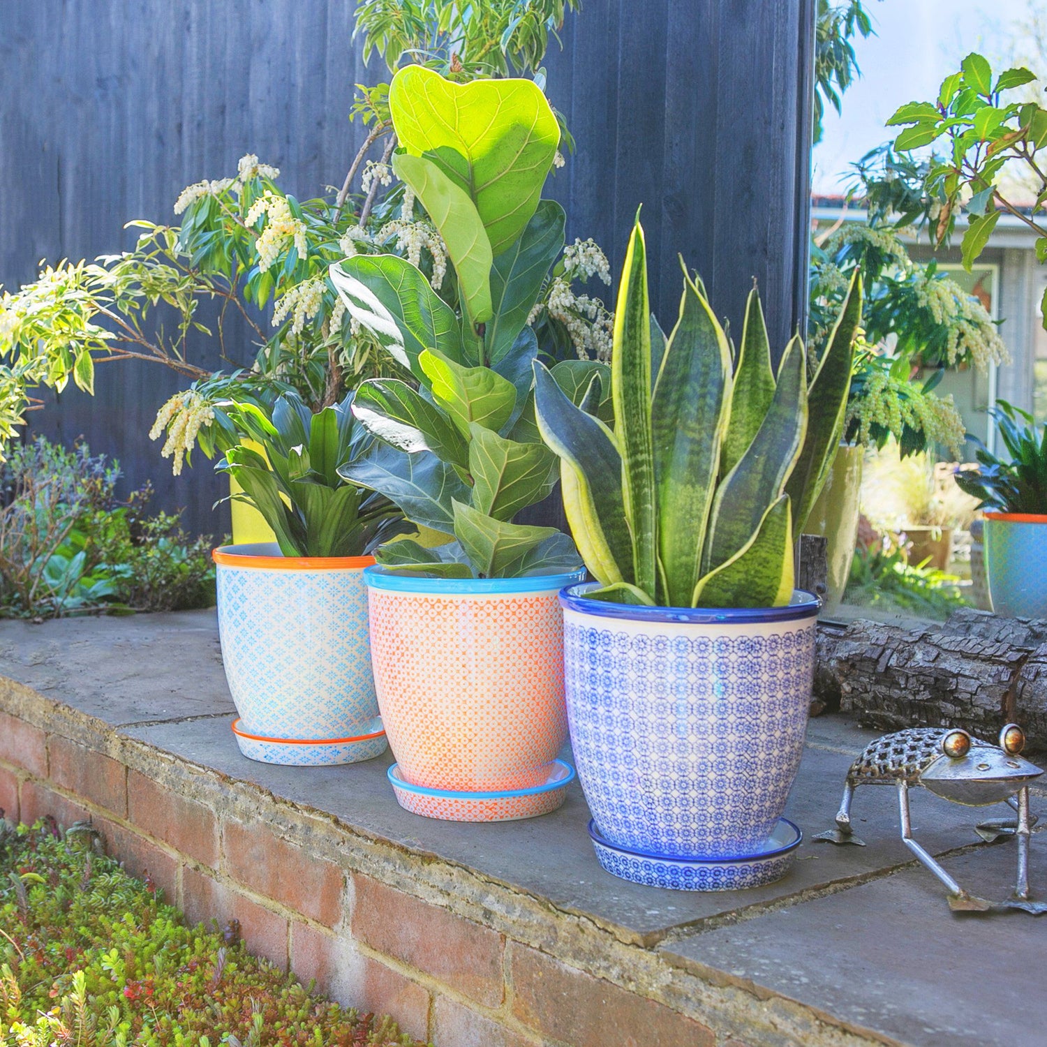 20cm ceramic plant pot 20cm Hand Printed Stoneware Plant Pot with Saucer - By Nicola Spring