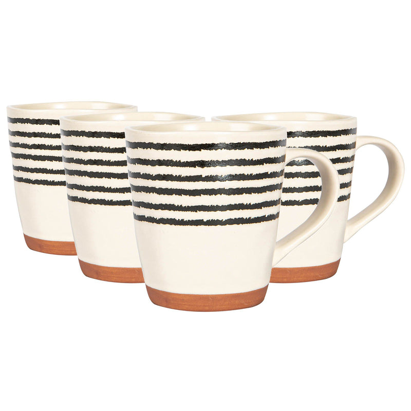 360ml Stripy Ceramic Patterned Rim Coffee Mugs - Pack of Four - By Nicola Spring
