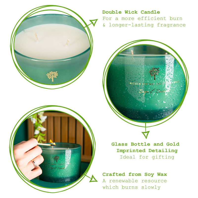 350g Double Wick Sage & Seasalt Soy Wax Scented Candle - By Nicola Spring