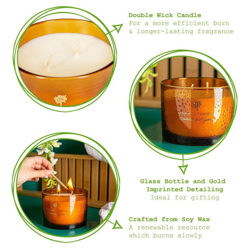 350g Double Wick Sandalwood & Jasmine Soy Wax Scented Candle - By Nicola Spring
