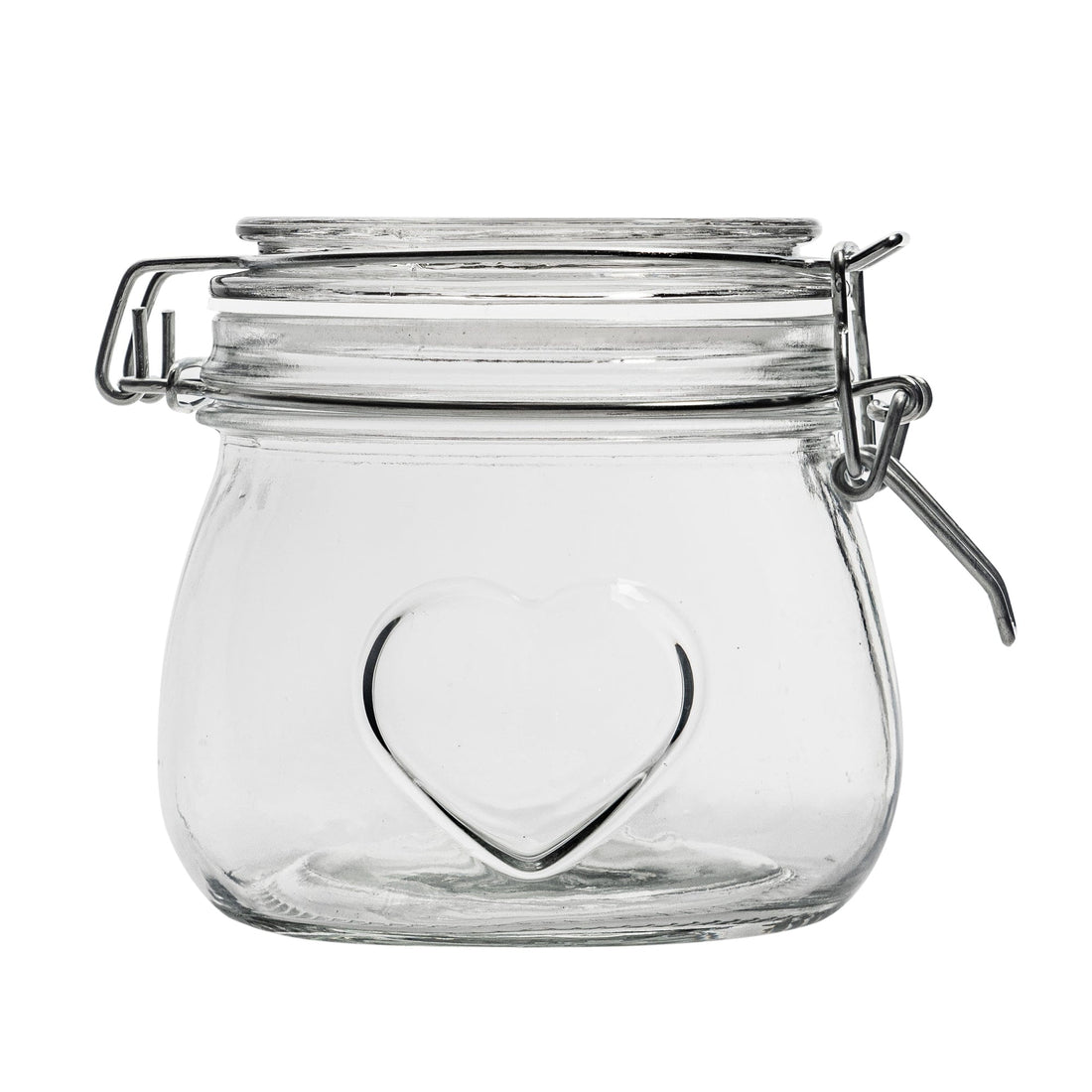 500ml Airtight Glass Storage Jar with Embossed Heart Detail - White Seal