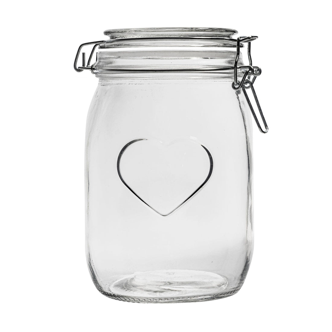 1L Airtight Glass Storage Jar with Embossed Heart Detail - White Seal
