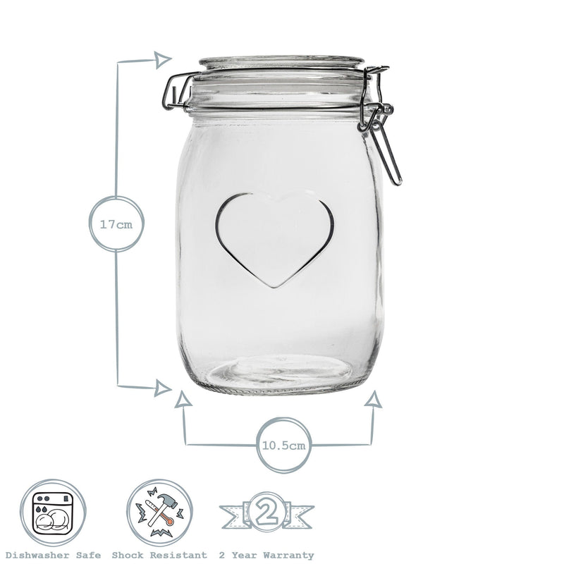 1L Glass Storage Jar with Embossed Heart Detail - By Nicola Spring