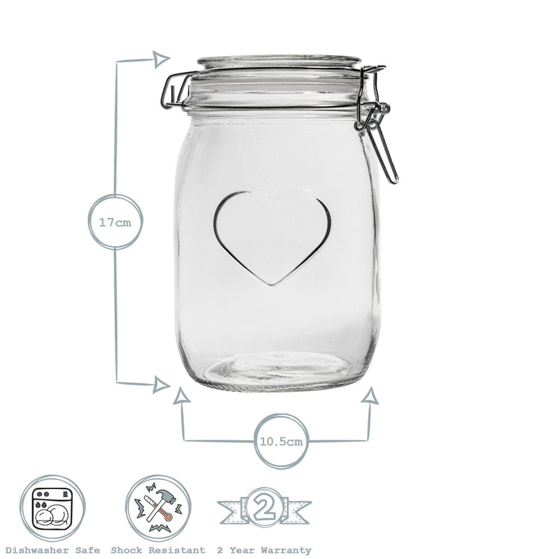 3pc Glass Storage Jar Set with Embossed Heart Detail - By Nicola Spring
