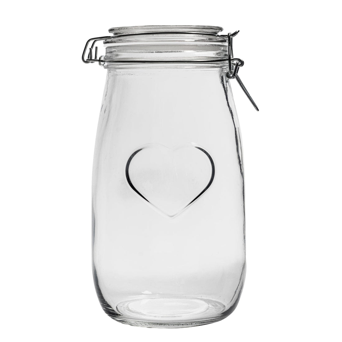 1.5L Airtight Glass Storage Jar with Embossed Heart Detail - White Seal
