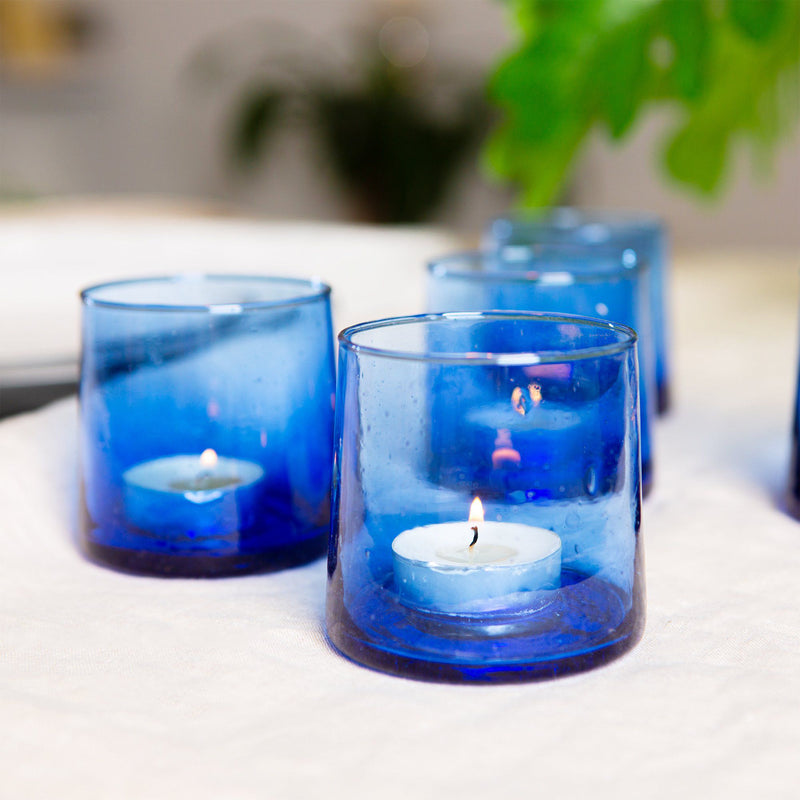 Recycled Glass Tea Light Holders - Pack of Three - By Nicola Spring