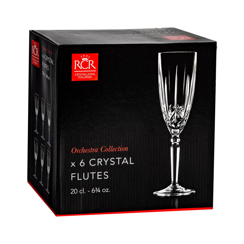 200ml Orchestra Champagne Flutes - Pack of Six - By RCR Crystal