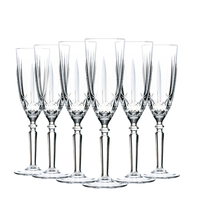 RCR Crystal Orchestra Cut Glass Champagne Flutes - 200ml - Pack of 6