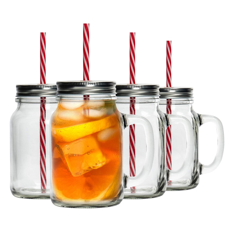 620ml Mason Drinking Jar Glasses with Straws - Pack of Four - By Rink Drink