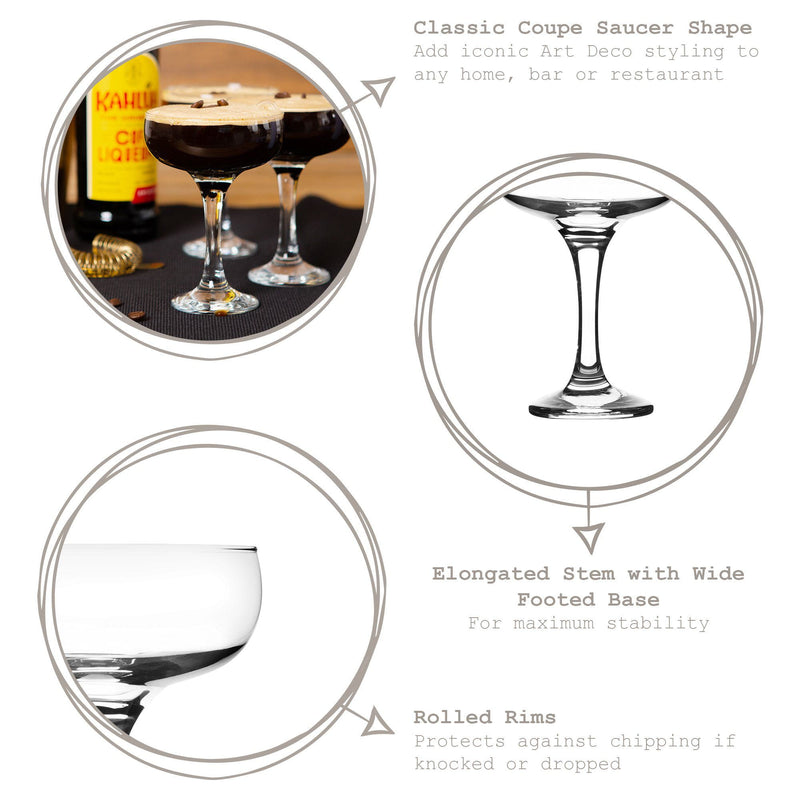 235ml Espresso Martini Glasses - Pack of Six - By Rink Drink