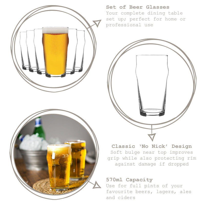 570ml Nonic Pint Beer Glasses - Pack of Four - By Rink Drink