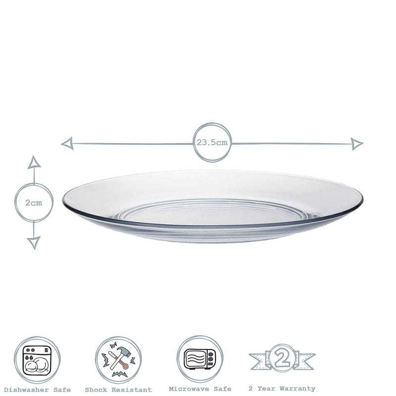 23.5cm Clear Lys Glass Dinner Plates - Pack of Six - By Duralex