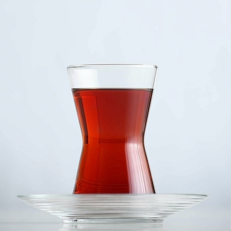 140ml Derin Glass Turkish Tea Cups and Saucers - 6 Sets - By LAV