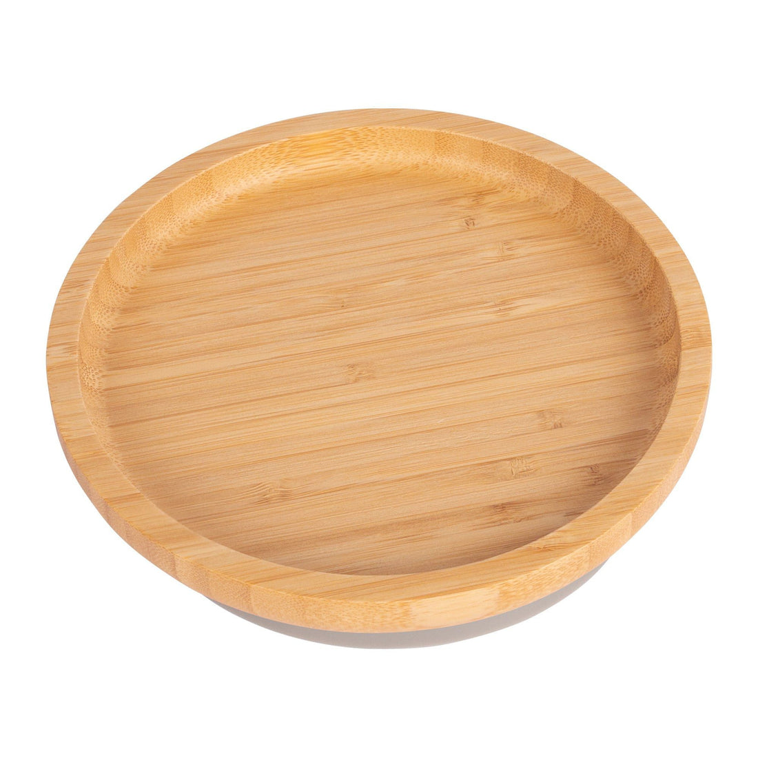Round Undivided Bamboo Plate with Grey Suction Base