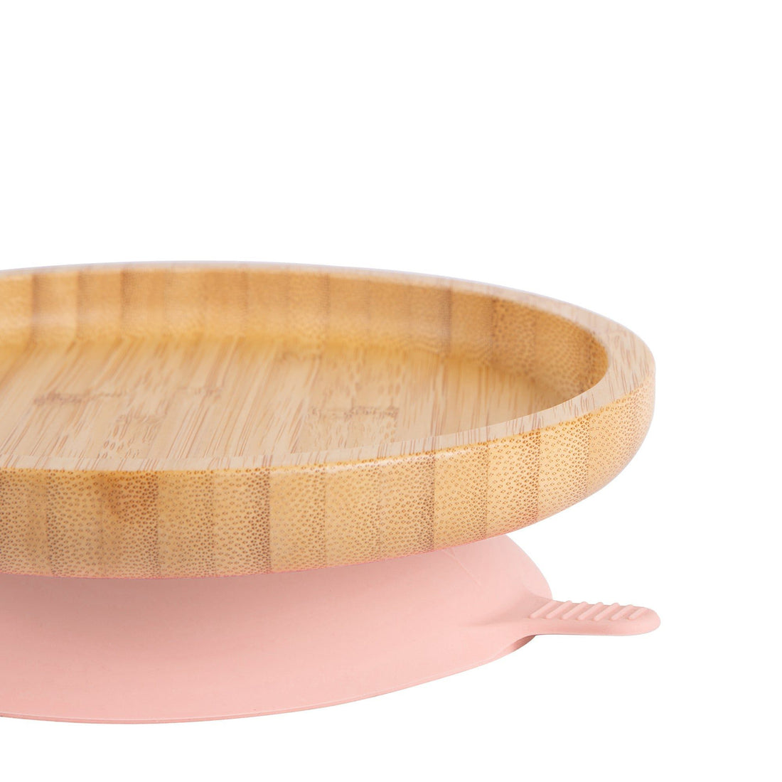 Round Undivided Bamboo Plate with Pastel Pink Suction Base
