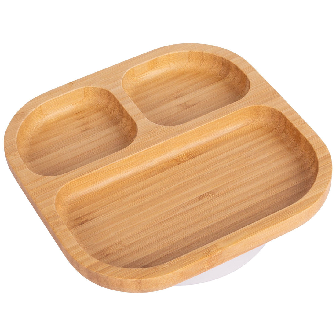 Square Divided Bamboo Plate with White Suction Base