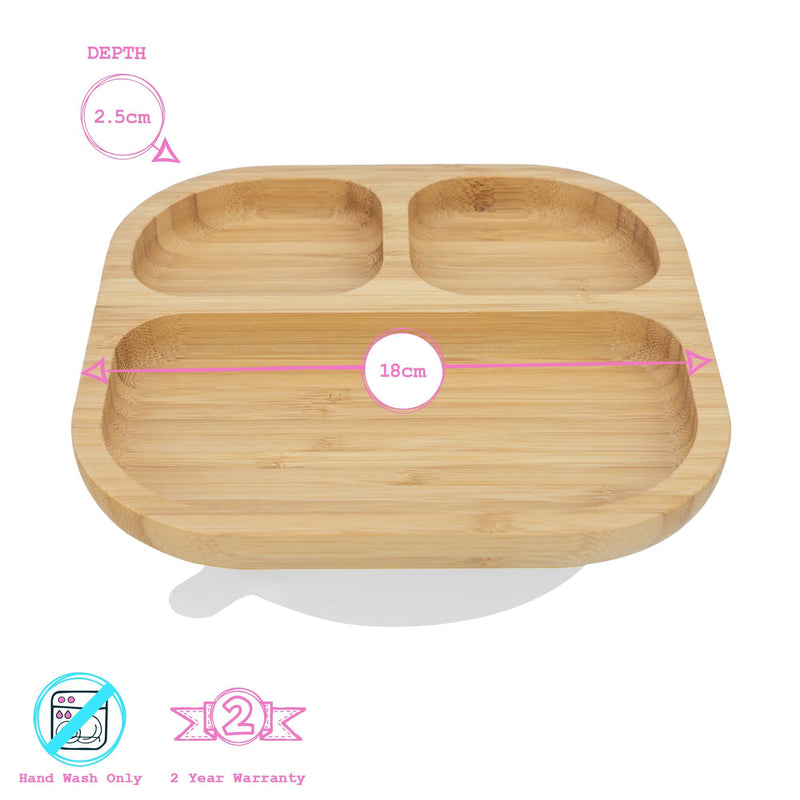 Square Divider Bamboo Suction Plate - By Tiny Dining