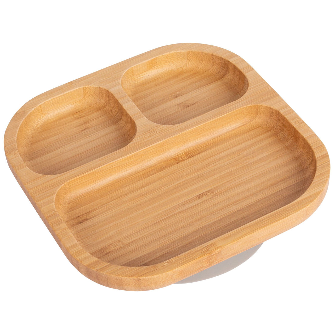 Square Divided Bamboo Plate with Grey Suction Base