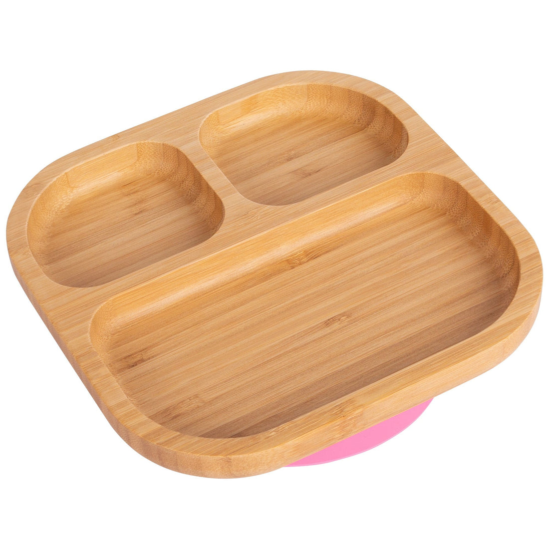 Square Divided Bamboo Plate with Pink Suction Base